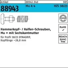 Halfen Hammerkopfschraube R 88943 6-ktmutter M16x 80 Mu A 4 25 Stück